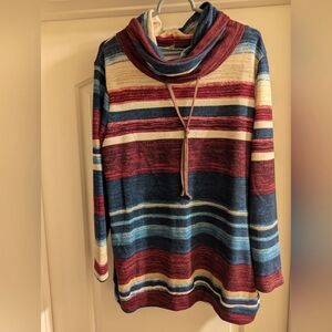 Long sleeve cowl neck shirt, XL, Multi color
